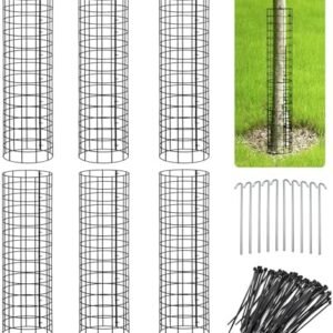 Metal Tree Trunk Protectors, 6 Pack Plant Guard Protector with Zip Ties & Garden Stakes, Tree Wrap Cage for Protect Tree from Deer Mowers Trimmers Rodents