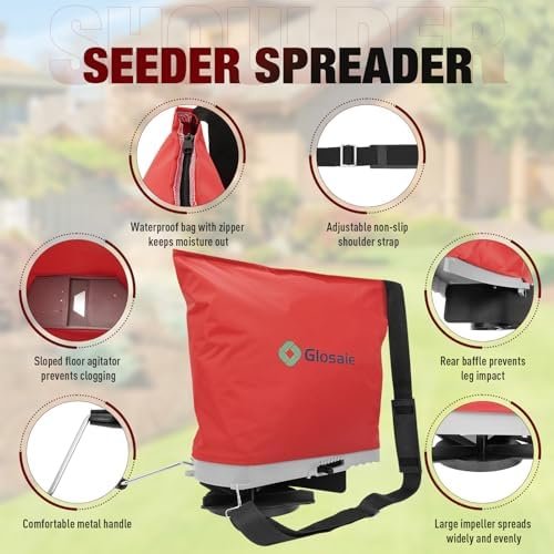 Heavy-Duty Handheld Seed Spreader with 25lb Waterproof Bag, Multiple Spread Options, Ergonomic Design - Adjustable Shoulder Straps and Rear Baffle, Fit for Spreading Grass Seeds and Fertilizers, Red - Image 5