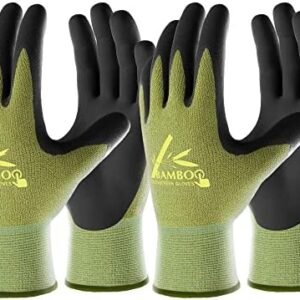 COOLJOB 2 Pairs Gardening Gloves for Women and Men, Bamboo Working Gloves Touchscreen, Grippy Nitrile Rubber Coated Work Gloves, Green/Black, Large Size (2 Pairs L)