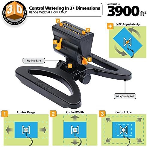 Melnor 65003-AMZ MiniMax Turbo Oscillating Sprinkler with QuickConnect Product Adapter Watering Set, On Base, Black, Yellow - Image 3