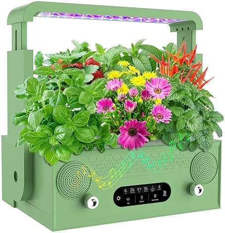 NOVIIML s Growing System 7 Pods Kitchen Herb Garden Indoor Kit with Grow Light, Bluetooth Speaker, Automatic Timer, Plant Germination Kits Countertop Garden for Gifts Healthy Vegetables
