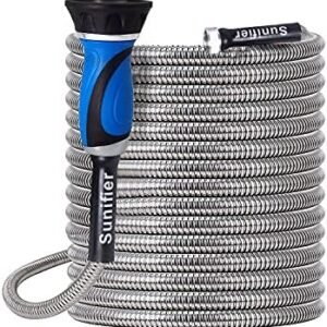 Metal Garden Hose 100 Ft Flexible Stainless Steel Garden Hose 100 Foot Heavy Duty Water Hose With High Pressure Hose Nozzle Sprayer for Garden, Lawn(100 Feet)