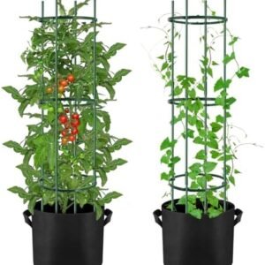 2 Packs 48 inches Tomato Cages with 10 Gallon Grow Bags,Round Garden Plant Support Cages,Plant Tower Stakes Garden Trellis for Climbing Plants,Tomato Plant Trellis for Vegetable Fruits Vines