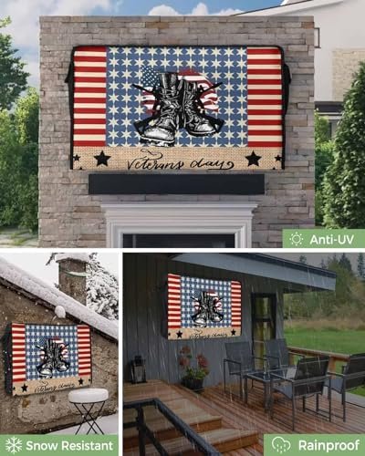 4th of July Outdoor TV Cover 32 Inch Veteran Soldier Boots TV Enclosure Independence Day American Flag TV Covers for Outside TV Display Screen Protector with Remote Control Pocket - Image 2
