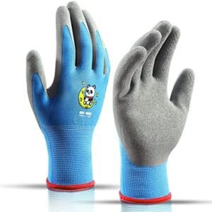 Ages 5-7 Kids Gardening Gloves,Yard Work Gloves for Toddlers, Youth, Girls, Boys, Childrens, Soft Safety Rubber Gloves (XXS Age 5-7, 1 Pair Sky Blue Panda)