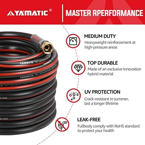 YAMATIC Garden Hose 75 ft,Ultra Durable Water hose, 5/8 inch Regular Hose with Solid Brass Connector for All-weather Outdoor, Car wash, Lawn, Black - Image 2