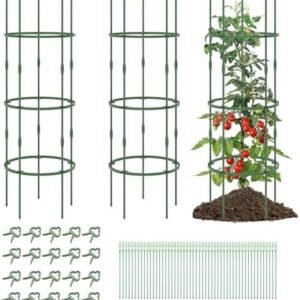 Giantex 3-Pack Tomato Cages, 60”Hx20” PE-Coated Metal Plant Cages & Supports w/Adjustable Height, 2-in-1 Round Trellis for Climbing Flower Vegetable Fruit, Potted Plant