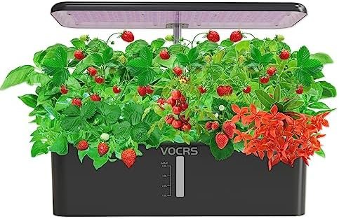 Hydroponics Growing System Indoor Garden - VOCRS 12 Pods Herb Garden Kit Indoor with LED Grow Light, Plants Germination Kit(No Seeds) with Pump System, Adjustable Height Up to 17.7" for Home, Black