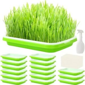 Thrilez Seed Sprouting Tray Kit, 16 Pack Microgreens Growing Trays with Germinating Growing Paper and Spray Bottle for Sprouting Seeds, Beans, Wheatgrass