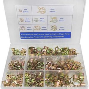 8 Size Spring Band Type Action Fuel/Silicone Vacuum Hose Pipe Clamp Low Pressure Air Clip Clamp Assortment Kit -160Pcs(10 x 7mm 8mm 10mm 11mm 12mm 14mm 16mm 17mm) Yellow