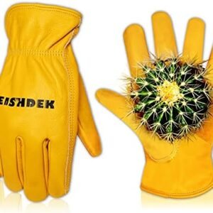 Leather Work Gloves, Puncture Proof Garden Gloves for Women, Heavy Duty Safety Working Gloves for Men
