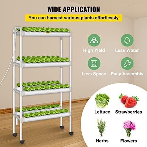 Hydroponics Growing System, 72 Sites 8 Food-Grade PVC-U Pipes, 4 Layers Indoor Planting Kit with Water Pump, Timer, Nest Basket, Sponge, for Fruits, Vegetables, Herbs, White - Image 6