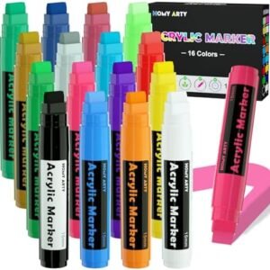 Acrylic Paint Markers - 16 Colors x 15mm Jumbo Tip, Waterproof and Permanent Paint Pens, Graffiti Markers for Stones, Signs, Poster Markers for Calligraphy, Tagging, Outdoor Paintings