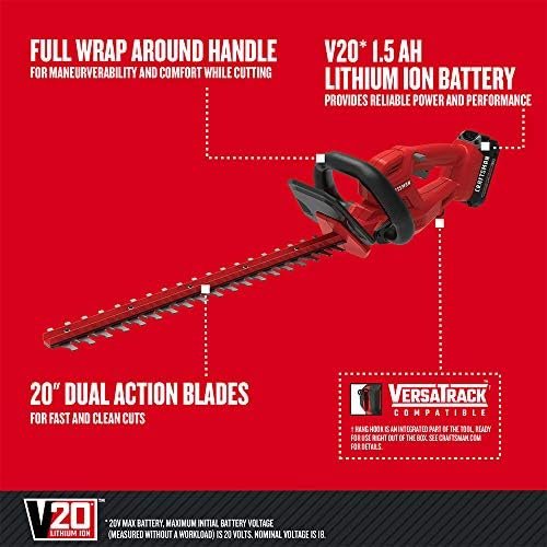 Craftsman V20 Cordless Hedge Trimmer, 20 inch, Battery and Charger Included (CMCHT810C1) - Image 3