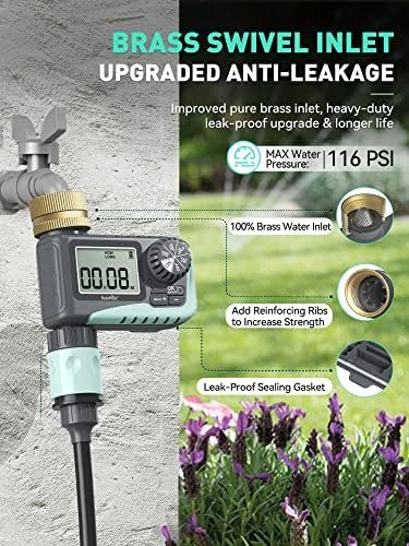 RAINPOINT Sprinkler Timer with Brass Swivel, Water Timer for Garden Hose, Programmable Hose Timer with Rain Delay/Manual Watering, Digital Irrigation Timer System for Lawns, 1 Outlet - Image 5