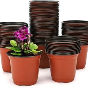 KINGLAKE 100 Pcs 4" Plastic Plants Nursery Pot/Pots Seedlings Flower Plant Container Seed Starting Pots,4 Inch,Red