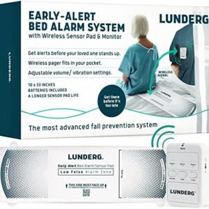 Lunderg Early Alert Bed Alarm for Elderly Adults - Wireless Bed Sensor Pad & Pager - with Pre-Alert Smart Technology - Bed Alarms and Fall Prevention for Elderly and Dementia Patients
