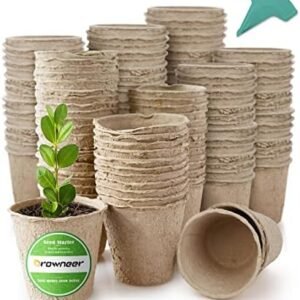 GROWNEER 120 Packs 3 Inch Peat Pots Plant Starters for Seedling with 15 Pcs Plant Labels, Biodegradable Herb Seed Starter Pots Kits, Garden Germination Nursery Pot