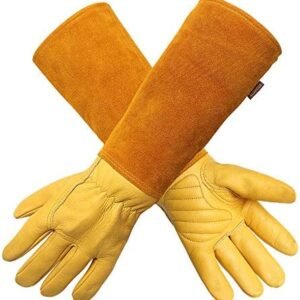 Alomidds Gardening Gloves for Women/Men Rose Pruning Thorn & Cut Proof Long Elbow Durable Cowhide Leather Gardening Gloves for Pruning Cacti Rose and Thorny Bushes (M, YELLOW)