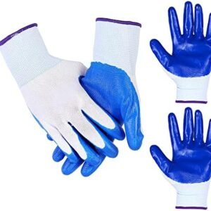 Rubber Coated Garden Gloves, Outdoor Protective Work Gloves with Elastic Cuffs and Non-Slip for Yard Fishing Campin Automotive Machinery Assembling & Disassembling Equipment, Blue,2 Pair M