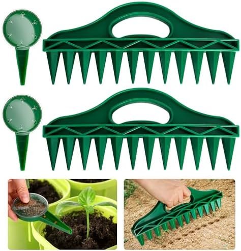 12 Holes Seed-in Soil Digger Planter - Garden Seed Spacer with Adjustable Seeds Dispenser for Planting Seeds and Bulbs(4 PCS)