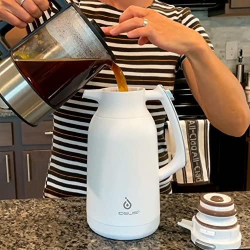 IDEUS 68 oz Stainless Steel Thermal Coffee Carafe, Double Wall Insulated Vacuum Flask, Water Coffee and Beverage Dispenser, 12 Hour Heat 24 Hour Cold Retention, Silver - Image 8