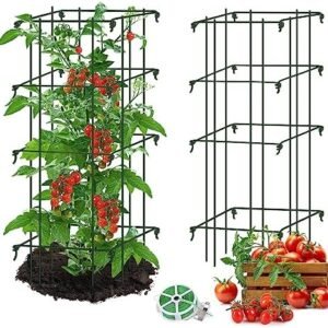 Square Tomato Cages for Garden,Migtory 39 Inches 2 Packs Square Tomato Cages Trellis,Heavy Duty Steel Garden Plant Support Stakes with 164 Feet Twist Tie for Climbing Vegetables Flowers Fruits Plants