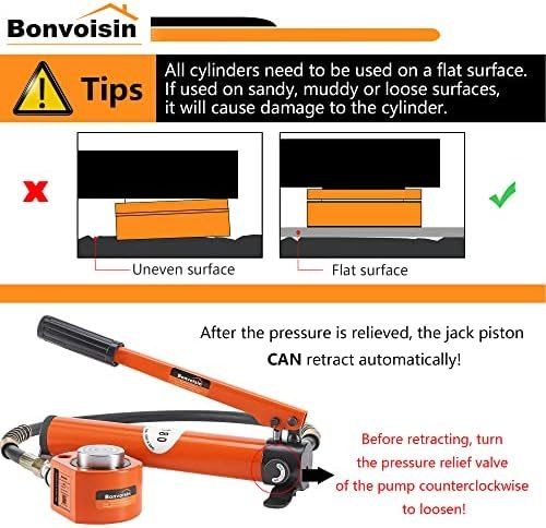Bonvoisin 20T Hydraulic Ram Cylinder Jack Low Profile Porta Power Ram 0.55" Stroke Single-Acting Mini Jack Ram with CP-180 Hydraulic Hand Pump for Machinery Shipbuilding - Image 6