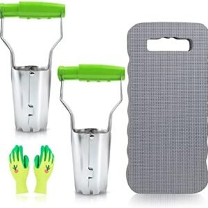 Colwelt Bulb Planter Set 4Pcs, Includes 2 Bulb Planters with Depth Markers and Automatic Soil Release, 1 Kneeling Pad, 1 Garden Gloves, Great Bulb Transplanter for Planting Tulips, Daffodils, Dahlias