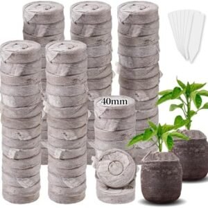 40mm Peat Pellet, 50pcs Seeds Plant Starting Plugs, Compressed Nutrient Fiber Garden Soil Block with Labels, Plant Pods Bulk for Seedling Transplanting Herb Flower Vegetables