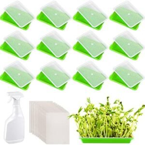 12 Sets Seed Sprouter Tray with Drain Holes Microgreens Growing Kit with Germinating Paper Garden Plant Germination Propagation Trays Nursery Tray for Seedling Planting