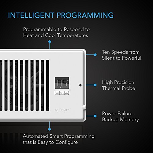 AC Infinity AIRTAP T6, Quiet Register Booster Fan with Thermostat 10-Speed Control, Heating Cooling AC Vent, Fits 6” x 12” Register Holes, White - Image 3