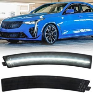 NSLUMO Led Side Marker Lights Compatible w/Cadillac CT4 2020 2021 2022 2023 White Led Front Bumper Side Marker Reflector Repeater Lamp Kit LH RH Smoked Lens Strip Led Sidemarkers OEM Replacement