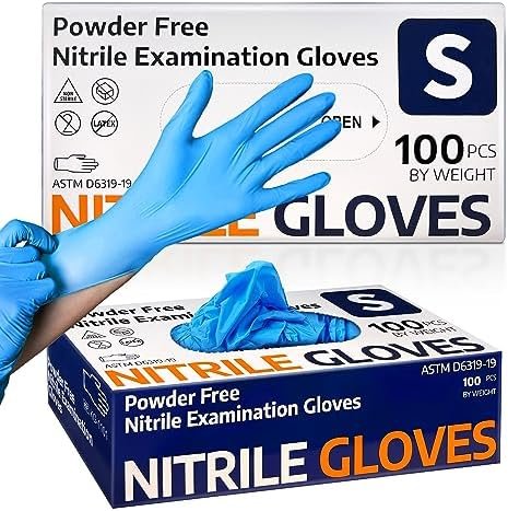 Medical Nitrile Exam Gloves, Latex-Free & Powder-Free Non-Sterile Food Safe Cleaning Disposable Glove, 100 Pcs