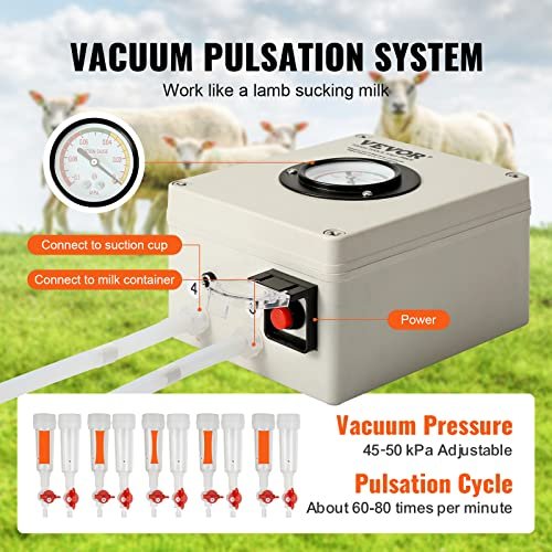Goat Milking Machine, 6 L 304 Stainless Steel Bucket, Electric Automatic Pulsation Vacuum Milker, Portable Milker with Food-Grade Silicone Cups and Tubes, Adjustable Suction for Cows and Sheep - Image 4