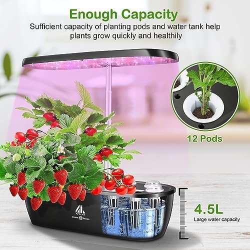 Hydroponics Growing System,12 Pods Indoor Garden Plant Germination Kit with Smart AI LED Grow Light,Auto Timer with Silent Powerful Pump,Adjustable Height for Home Office,No WIFI Function and APP - Image 3