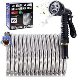 Metal Garden Hose 25FT, 304 Stainless Steel Garden Hose with 3/4" Connector Fittings, Kink Free Flexible Lightweight Outdoor Water Hose
