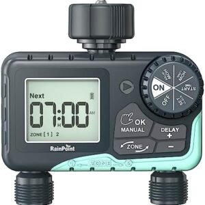 RAINPOINT Water Timer for Garden Hose - 2 Zone Sprinkler Timer with Rain Delay/Manual Watering/Automatic Irrigation Controller System - Water Hose Timer Programmable Faucet Timer for Yard Lawn