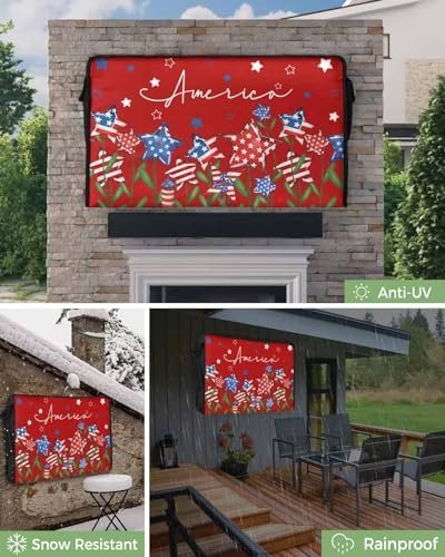 4th of July Outdoor TV Cover 32 Inch Star American Flag Memorial TV Enclosure Independence Day Patriotic Liberty Red TV Covers for Outside TV Display Screen Protector with Remote Control Pocket - Image 2