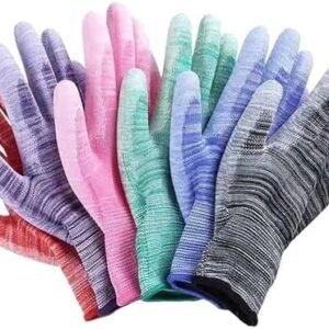 6 Pairs Colorful Gardening Gloves For Women And Men Coated Finger Gloves PU Nylon Garden Gloves Outdoor Protective Work Gloves for Winter, (Color Random)