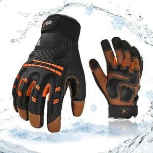 Vgo... -4℉ or above Winter Waterproof High Dexterity Heavy Duty Mechanic Glove, Anti-vibration, Anti-abrasion, Touchscreen (1 Pair,M,Orange,GA8954FW)