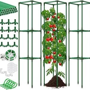 3 Packs Tomato Cages for Garden 48 Inches (Upgraded Fiberglass Materials), Heavy Duty Tomato Cage for Garden Trellis for Vegetables, Tomato Plant Support with Tomato Clips, Twist Tie