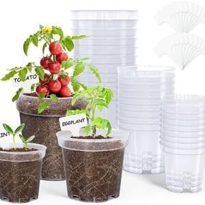 HOMENOTE Clear Nursery Pots for Plants,3/4/5 Inch Seedling Pots with Drainage Holes Plant Pot for Planting Flower Indoor Seed Starter Pot Outdoor High Transparency with Bonus 20 Plant Labels (30 Pack)