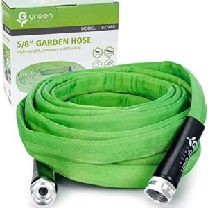 Green Expert Flat Garden Hose Portable Metal Adapters 3/4" GHT Easy to Install for Garden Irrigation Water Transport Discharge Pipe Backyard Watering Draining Kit Lightweight 25-Foot