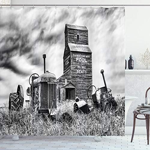 Ambesonne Industrial Shower Curtain, Old 60s Abandoned Tractor in Farm in Central Canada Nostalgic Machinery Elements Image, Cloth Fabric Bathroom Decor Set with Hooks, 69" W x 70" L, Grey