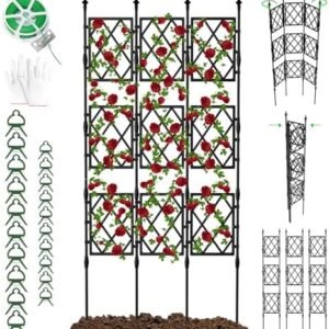 Upgraded 6.5 FT Garden Trellis for Climbing Plants, PE-Coated Metal Trellis Frame for Indoor Outdoor, Sturdy & Rustproof Steel Plant Support Wall Trellis for Flowers Vines Vegetables