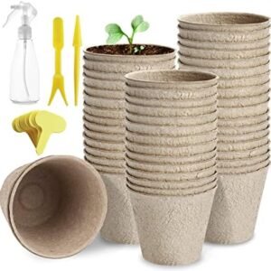TCBWFY 3”Seed Pots for Planting,50 Pack Seed Starter Peat Pots,Heavy Duty Thickened Peat Pots for Seedlings,Paper Pulp Peat Pot Organic Germination Starter Pots for Planting,Planting Cups for Seeds
