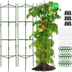 FOTMISHU Garden Stakes Tomato Cage 3 Pack, Deformable Up to 72 Inch, DIY Plant Stakes Support Cages Vegetable Trellis, Assembled Accessories Kit for Garden Vertical Climbing Plants