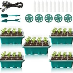 Seed Starter Kit with Humidity Dome, 5 Packs, Plastic Tray, Indoor/Outdoor Usage