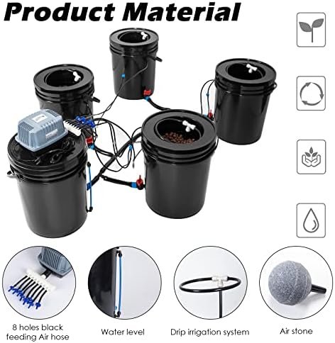 Hydroponics Growing System 5 Gallon DWC Hydroponic Bucket Kit Multi Barrel Hydroponic Machine Drip Irrigation System for Vegetables (4 Bucket + Reservoir Kit) - Image 5